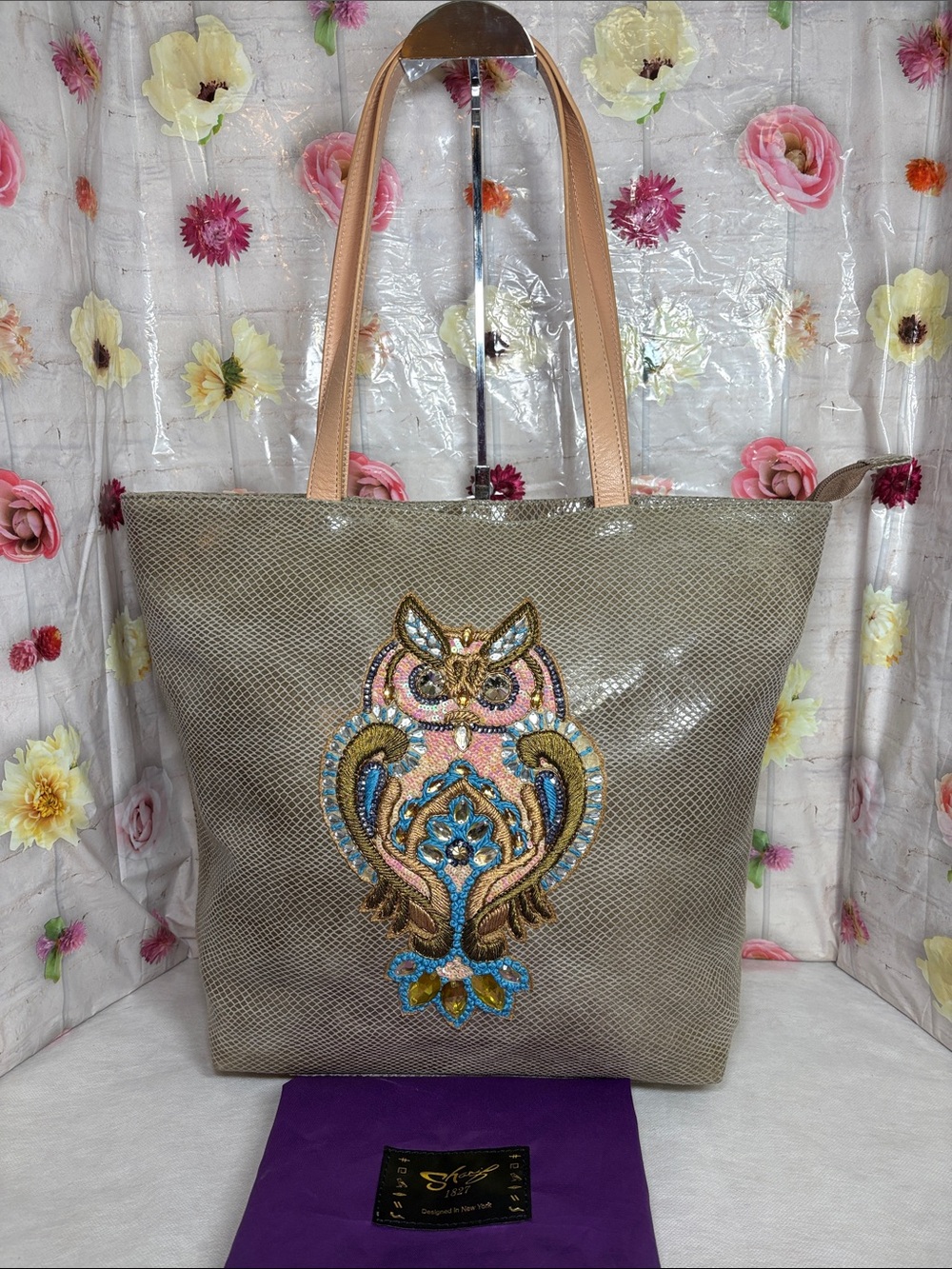 Sharif "Hathor" Jewel Owl Snake Foiled Leather Tote Bag
